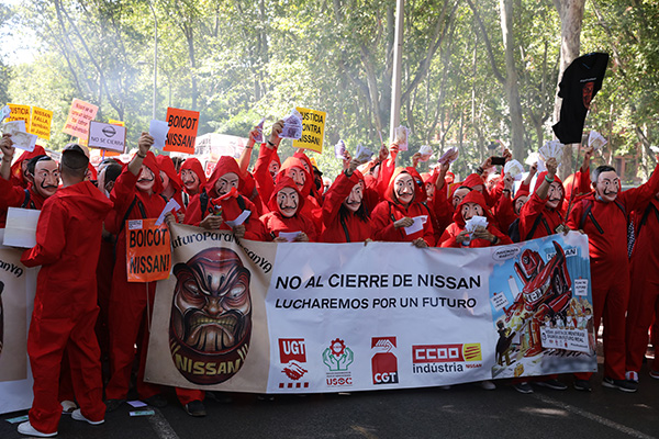 Trabajadores de Nissan en Barcelona durante las últimas manifestaciones celebradas en Madrid. Foto: Europa Press.