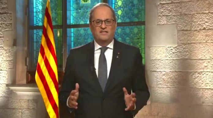 El presidente Torra en un momento de su discurso institucional por la Diada.