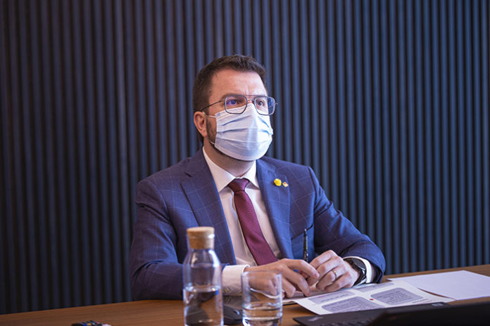 Pere Aragonès, presidente de la Generalitat de Catalunya, durante la reunión del Consell del Diàleg Social de finales de enero. Foto: Europa Press.