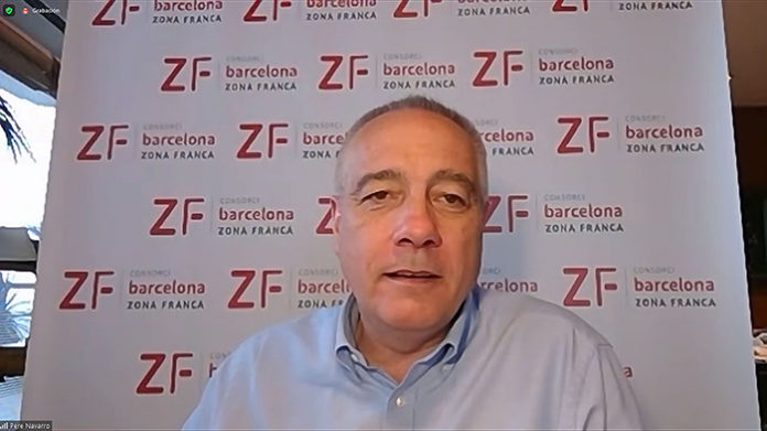 Pere Navarro, delegado del Estado en el Consorci de la Zona Franca, durante la sesión virtual. Foto: El Consorci.