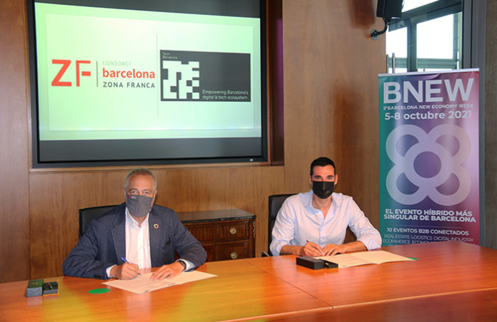De izquierda a derecha: Pere Navarro, delegado del Estado en el Consorci, junto a Miquel Vicente, presidente de Tech Barcelona. Foto: el Consorci.