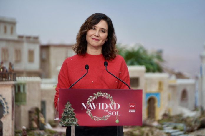 La presidenta de la Comunidad de Madrid, Isabel Díaz Ayuso, en la presentación del programa de las fiestas de Navidad.
