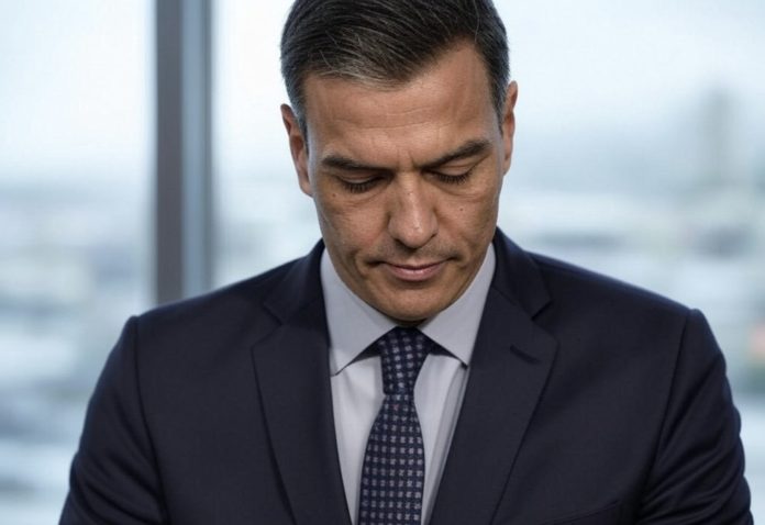 El presidente del Gobierno, Pedro Sánchez, cabizbajo.