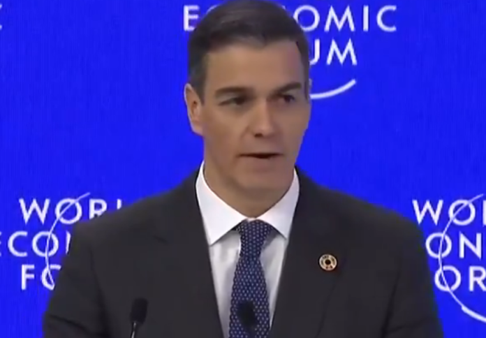 Pedro Sánchez en su intervención ante el Foro de Davos.