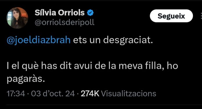 Mensaje publicado en X por Silvia Orriols cuando estalló el escándalo.