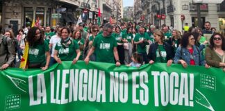 Manifestación de la Plataforma per la Llengua en defensa del catalán en Barcelona.
