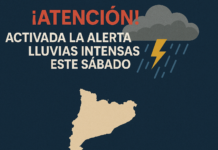 Imagen de alerta por lluvias intensas en Cataluña este sábado.
