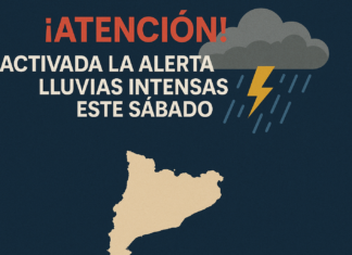 Imagen de alerta por lluvias intensas en Cataluña este sábado.