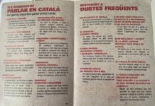 Vista del folleto en defensa de la imposición del catalán denunciado por la AEB y editado por la asociación Pública i en Català.
