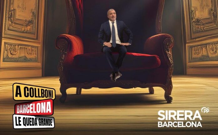 Vista del cartel de la campaña del PP contra el alcalde de Barcelona, el socialista Jaume Collboni.