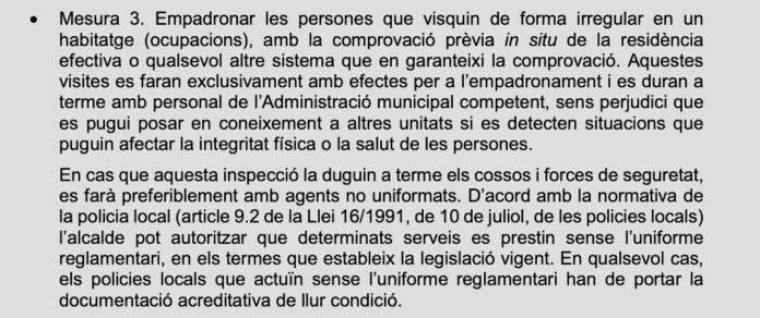 Vista de la medida 3 del Decàleg per garantir l'empadronament a Catalunya, aprobado por la Conselleria de Igualdad y Feminismos en octubre de 2024.