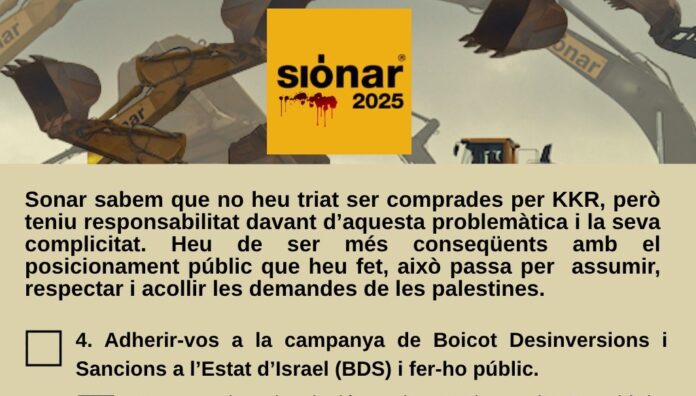 Campaña en redes de Prou Complicitat contra los organizadores del festival Sónar, que se celebra la semana que viene en Barcelona.