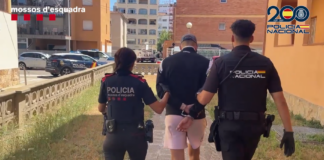 Momento en el que el hacker es trasladado por Mossos y Policía Nacional a un coche policial.