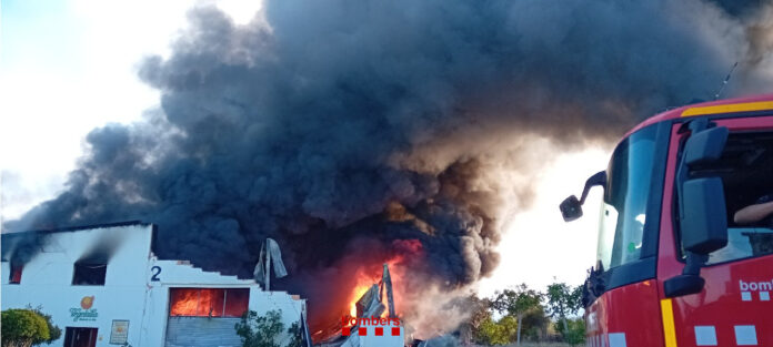 Vista de la nave industrial incendiada en Castellcir (Bombers).