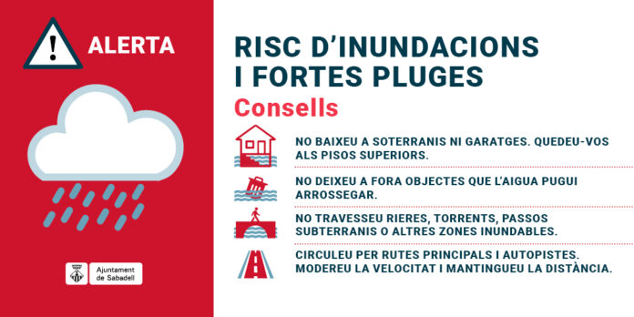 Recomendaciones del Ayuntamiento de Sabadell ante la previsión de que se produzcan lluvias torrenciales.