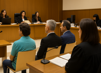 Condenado a prisión el tuitero que acosó a la familia de Canet que pidió más horas de castellano  para su hija Los acusados por el acoso a la familia de Canet de Mar durante la celebración del juicio.