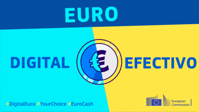 Infografía de la Comisión Europea que compara el euro digital con el euro en efectivo.