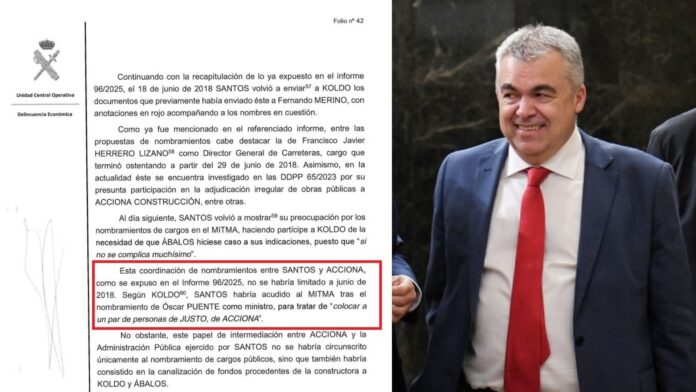 Santos Cerdán aparece como cerebro del presunto 2% en las grandes obras de Acciona