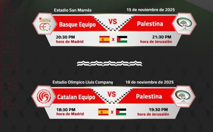 Mensaje publicado en X por la Federación de Fútbol de Palestina identificando a las selecciones vasca y catalana con la bandera de España.