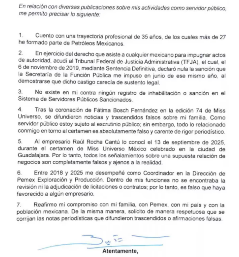 El padre de Fátima Bosch desmiente las presuntas conexiones con el propietario de Miss Universe