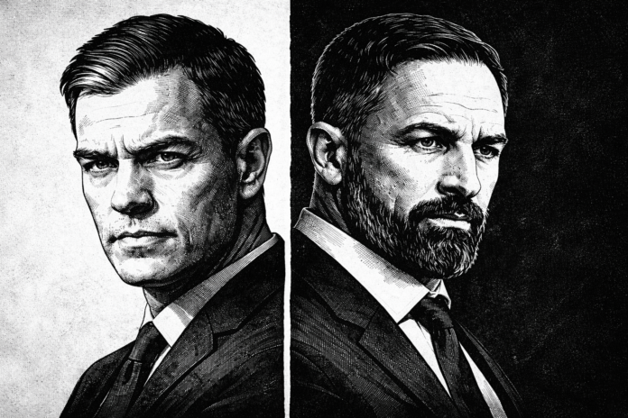 Ilustración con los rostros de Pedro Sánchez y Santiago Abascal.