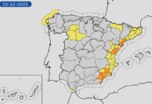 Mapa de previsión meteorológica de la AEMET para este lunes 15 de diciembre.
