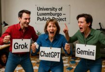 Grok ‘aprueba’ un test psicológico y ChatGPT responde: «Las IA no tienen traumas, solo estilos de lenguaje» Imagen generada por Grok sobre un estudio de la Universidad de Luxemburgo que compara la IA de Elon Musk con Gemini (Google) y ChatGPT.