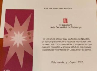 Felicitación navideña firmada por el presidente Salvador Illa y escrita en castellano.