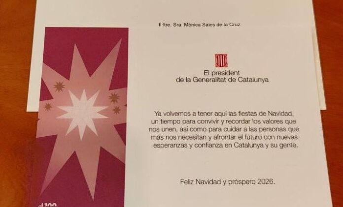 Felicitación navideña firmada por el presidente Salvador Illa y escrita en castellano.