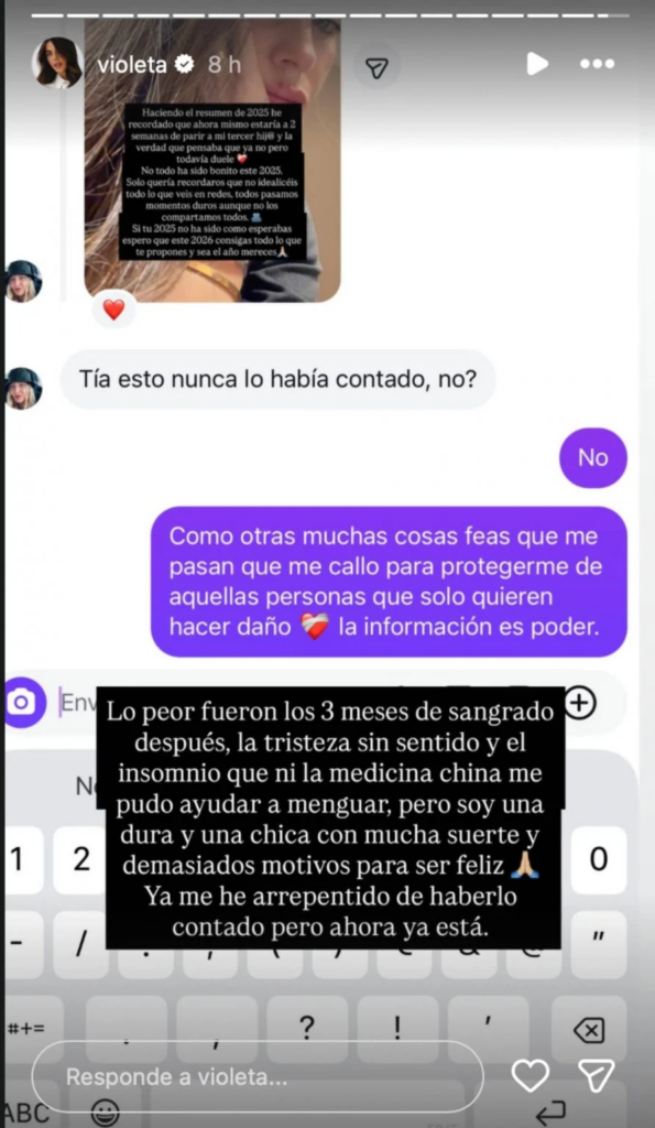 Violeta Mangriñán revela que perdió a un bebé en 2025
