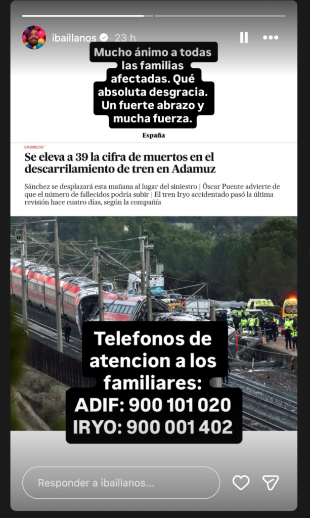 Los famosos se solidarizan con las víctimas del accidente en Adamuz
