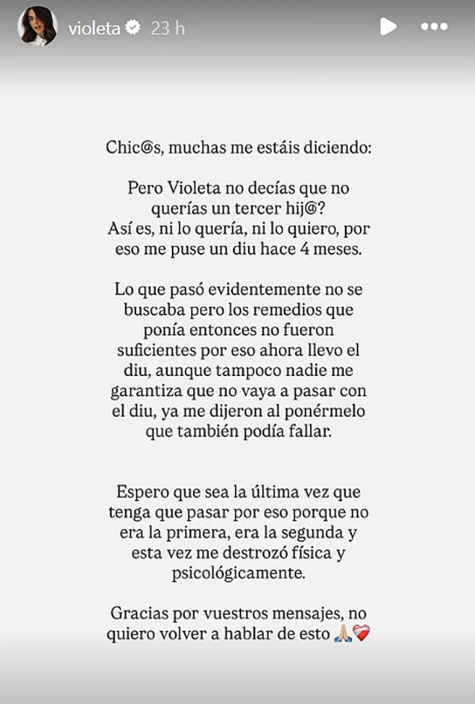 Violeta Mangriñán revela que perdió a un bebé en 2025