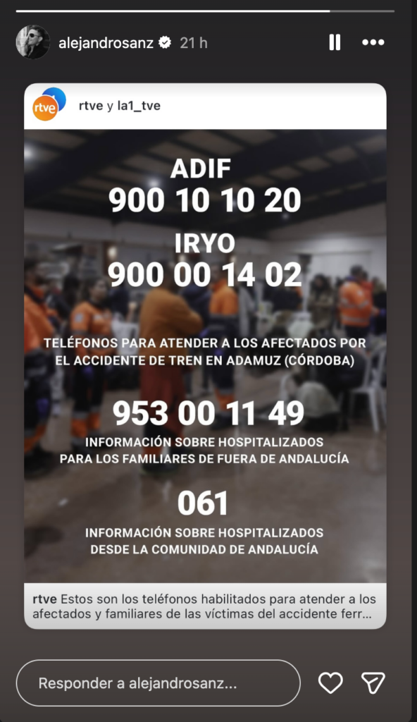 Los famosos se solidarizan con las víctimas del accidente en Adamuz