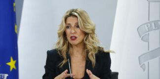 Yolanda Díaz, en una comparecencia reciente, en imagen de archivo.