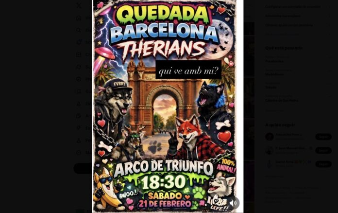 Cartel de la convocatoria de la quedada therian en el Arc de Triomf de Barcelona que terminó en disturbios.