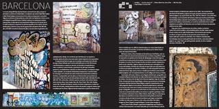 Páginas del libro Atlas mundial del street art con imágenes de grafitis en Barcelona.