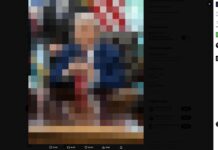 Captura de pantalla de X con una imagen pixelada publicada por la Casa Blanca y respuestas de usuarios cuestionando su contenido