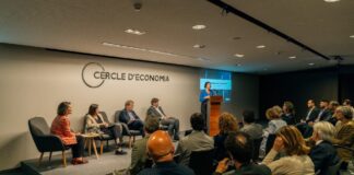 Alícia Romero interviene en el Cercle d’Economia durante la presentación del consorcio de inversiones