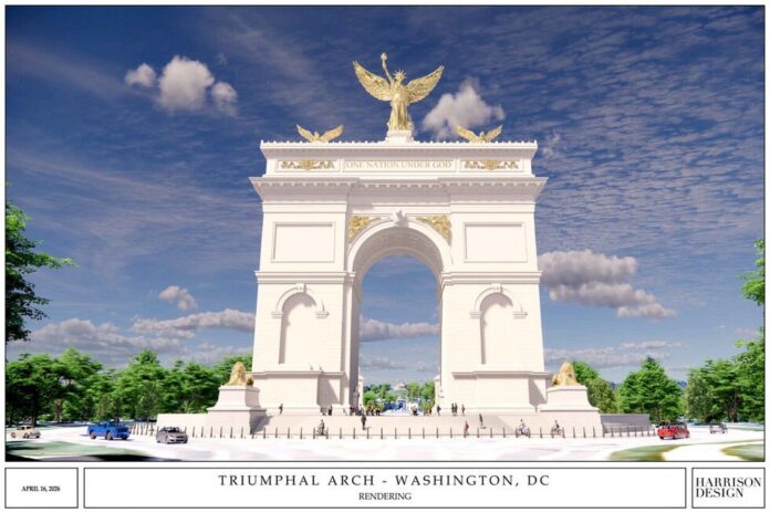 Recreación del arco del triunfo propuesto por Donald Trump en Washington DC