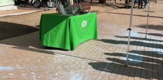 Carpa de VOX en Barcelona tras una agresión durante una mesa informativa