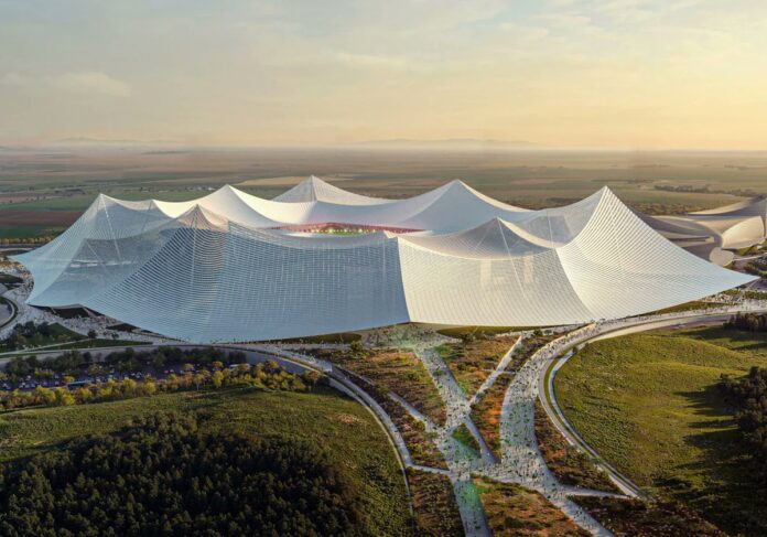 Recreación del futuro Gran Estadio Hassan II de Casablanca, candidato a albergar la final del Mundial 2030.