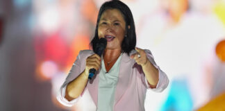 Keiko Fujimori durante un mitin de la campaña electoral en Perú 2026