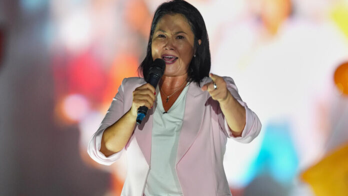 Keiko Fujimori durante un mitin de la campaña electoral en Perú 2026