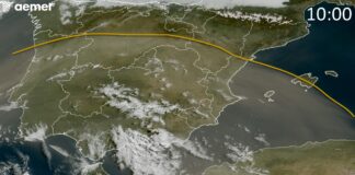 Intrusión de polvo africano sobre la Península Ibérica y Cataluña en imagen satelital de AEMET