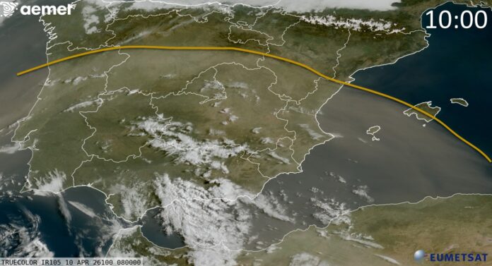 Intrusión de polvo africano sobre la Península Ibérica y Cataluña en imagen satelital de AEMET