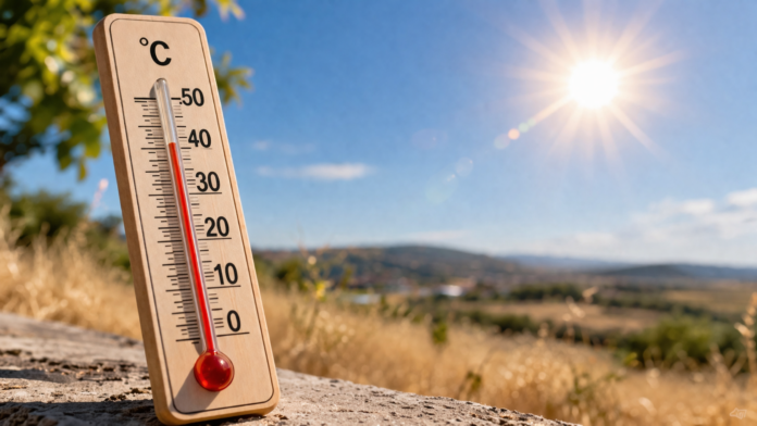 Termómetro marcando más de 30 grados en un día caluroso de abril en Cataluña