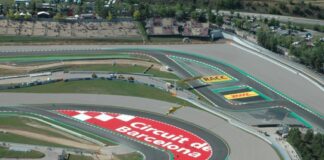 Vista aérea del Circuit de Barcelona-Catalunya en Montmeló durante la preparación del Gran Premi de MotoGP.