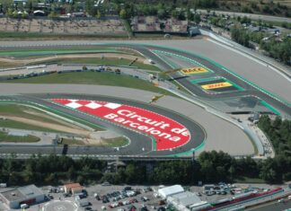 Vista aérea del Circuit de Barcelona-Catalunya en Montmeló durante la preparación del Gran Premi de MotoGP.