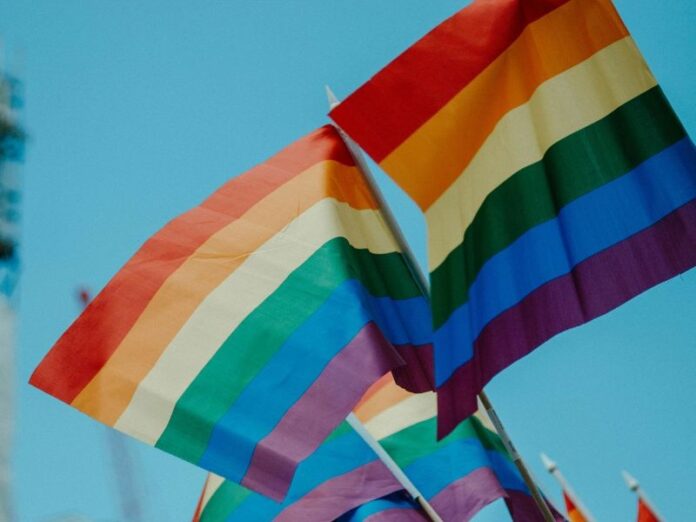 Banderas arcoíris del colectivo LGTBI ondeando al aire libre.