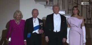 el banquete de gala en la Casa Blanca, con la presencia de Donald Trump, Melania Trump, el rey Carlos III y la reina Camilla